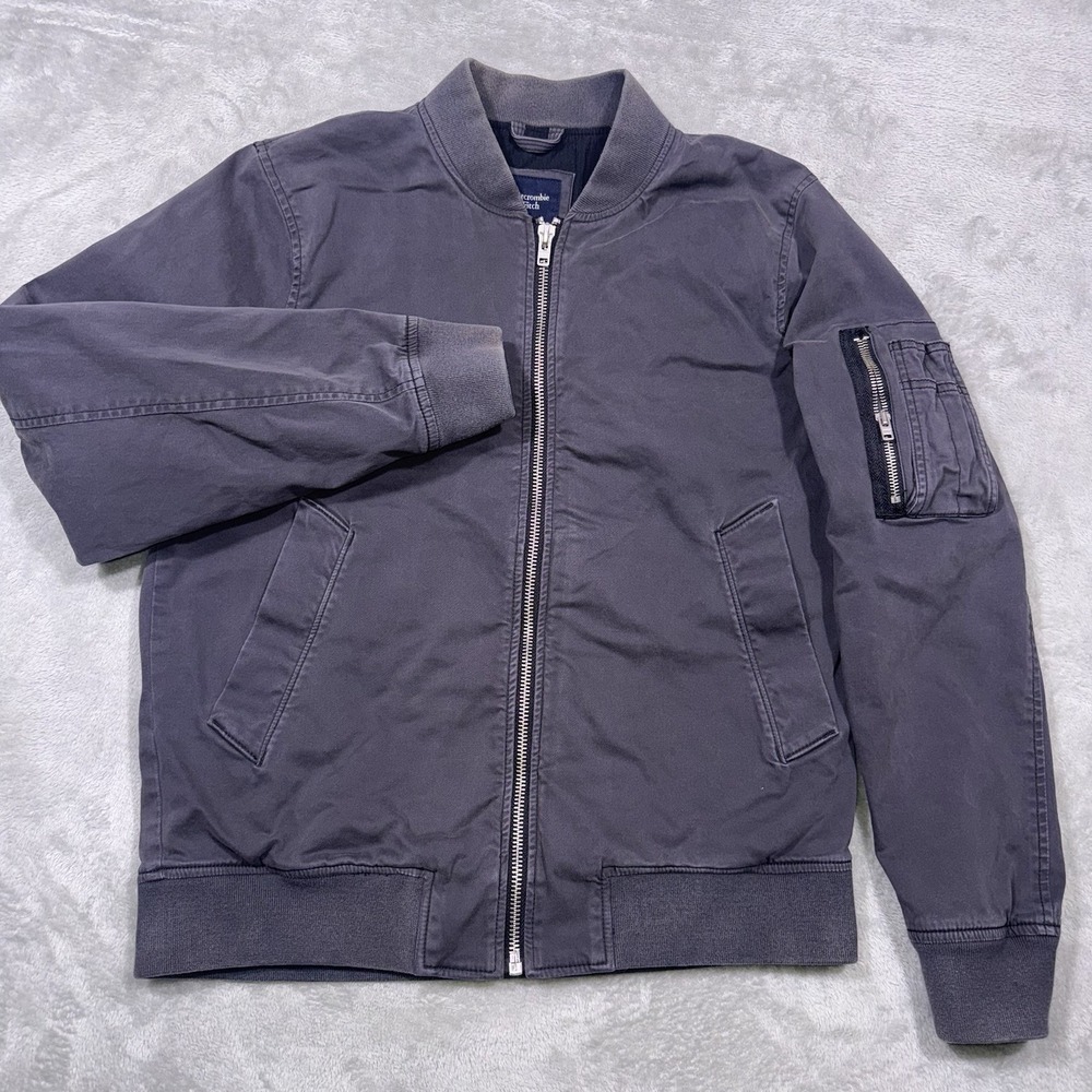 Abercrombie Fitch Bomber Jacket Men's Large Grey-Blue Full Zip Military Utility